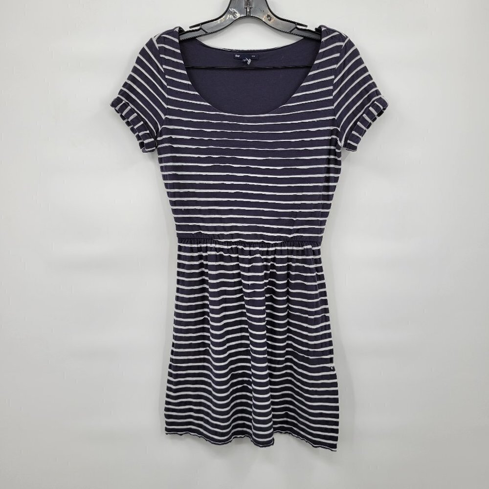 Gap Women Blue Stripe Scoopneck Short Sleeve Stretch Mini Casual Dress Size XS